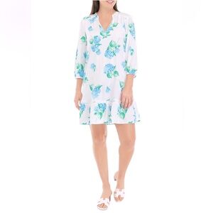 NWT Crown & Ivy White 3/4 Sleeve Dress with Hydrangea Design M Petite